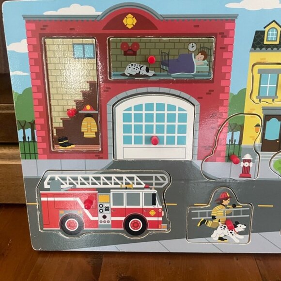 Melissa & Doug Around The Fire Station Sound Wooden Peg Puzzle - Picture 5 of 7